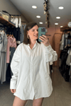 Beyaz Çizgili Poplin Oversize Gömlek