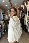 Beyaz Çizgili Poplin Oversize Gömlek