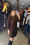 Bisiklet Yaka Duble Kol Triko Elbise- Kahverengi
