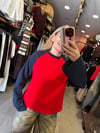 Çift Renk Görünüm İnce Sweatshirt - Kırmızı Lacivert 