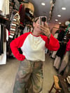 Çift Renk Görünüm İnce Sweatshirt - Kırmızı Beyaz 