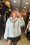 Fularlı Polo Yaka Şardonlu Sweat -  Mavi
