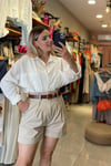 Kemerli gabardin şort - bej