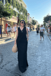 Keten Basic Yırtmaçlı Keten Elbise - Siyah