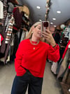 Kırmızı Oversize İspanyol Kol Basic T-Shirt