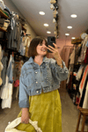 Marka Model Zımbalı Denim Crop Ceket
