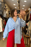 Mavi Çizgili Oversize Poplin Gömlek