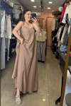 Modal Kumaş Askılı Elbise Camel