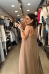 Modal Kumaş Askılı Elbise Camel