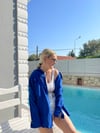 Oversize Çift Cepli Keten Gömlek - SAKS MAVİ