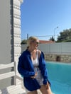Oversize Çift Cepli Keten Gömlek - SAKS MAVİ