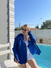 Oversize Çift Cepli Keten Gömlek - SAKS MAVİ