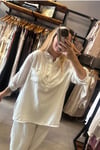 Paça Bağlamalı Keten Bluz Pantolon Takım