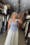 Pötikare Desenli Sırtı Fermuarlı Bebe Mavisi Korse Crop