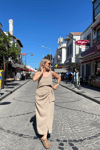 Şal bağlamalı keten etek -  BEJ