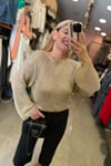 Simli Gold File Örme Triko Bluz