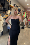 Straplez Basic Siyah Elbise