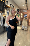 Tek Omuz Basic Siyah Elbise