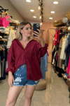 Tensel Kumaş Oversize Gömlek - BORDO