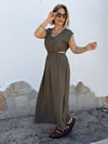 0003 Bel Pencereli, V Yaka, Kolsuz, Keten Elbise