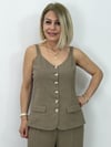 0325 Kalın Askılı, Double Kumaş, Cep Detay, Düğmeli, Keten Yelek