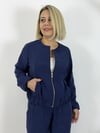 0331 Fermuarlı Bisiklet Yaka Ceket, Bel Lastikli, Bağcıklı, Pantolon Tensel Takım
