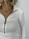 0412 POLO YAKA, FERMUAR DETAY, FİTİLLİ BLUZ