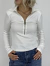 0412 POLO YAKA, FERMUAR DETAY, FİTİLLİ BLUZ
