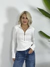 0412 POLO YAKA, FERMUAR DETAY, FİTİLLİ BLUZ