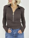 0412 POLO YAKA, FERMUAR DETAY, FİTİLLİ BLUZ