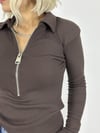 0412 POLO YAKA, FERMUAR DETAY, FİTİLLİ BLUZ