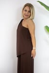 0457 TEK OMUZ BLUZ, BEL LASTİKLİ PANTOLON TAKIM