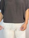 1025 Etek Ucu Dantel Garni, Bisiklet Yaka, Oversize, Merserize Bluz
