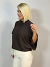1025 Etek Ucu Dantel Garni, Bisiklet Yaka, Oversize, Merserize Bluz