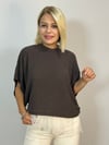 1025 Etek Ucu Dantel Garni, Bisiklet Yaka, Oversize, Merserize Bluz