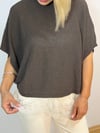 1025 Etek Ucu Dantel Garni, Bisiklet Yaka, Oversize, Merserize Bluz