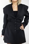 2075 HAKİM YAKA, BEL DRAPELİ, ETEKLİ BLAZER TAKIM