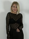 2763 Kayık Yaka, Transparan, Dantel Bluz