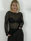2763 Kayık Yaka, Transparan, Dantel Bluz