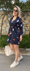 302 ÇİÇEK DESEN KRUVAZE YAKA ELBİSE