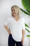 304 V YAKA, YAKA VE KOL UCU SİMLİ TÜL GEÇİŞLİ KISA KOL BLUZ