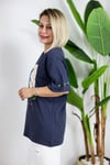 3897 DUFFY BASKILI, BİSİKLET YAKA, RAHAT KALIP TSHİRT