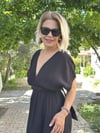 452-03 TANİA ÖN ARKA V YAKA, BEL LASTİKLİ, ÖRGÜ KUŞAKLI MÜSLİN ELBİSE