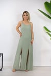 452-23 ALYA, ÖN VE ARKA ÇİFT YIRTMAÇLI, ASKILI, MÜSLİN ELBİSE