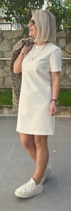 5173 DOUBLE KUMAŞ KISA KOL BASİC ELBİSE