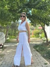 578 DERİN YIRTMAÇ ETEKLİ, CROP BLUZ MÜSLİN TAKIM