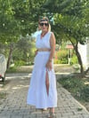 578 DERİN YIRTMAÇ ETEKLİ, CROP BLUZ MÜSLİN TAKIM