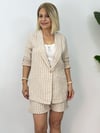 656 Çizgili, Ceketli, Şortlu, Keten Takım