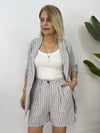 656 Çizgili, Ceketli, Şortlu, Keten Takım