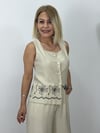 665 MD Kare Yaka, Etek Ucu Nakışlı Yelek, Bol Paça Pantolon Takım